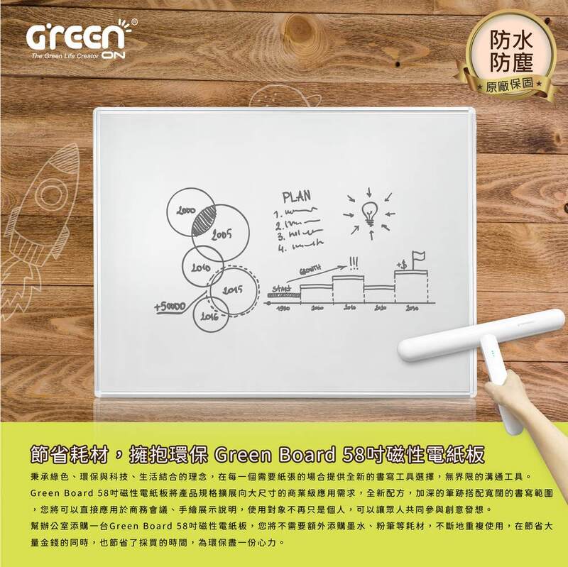 【Green Board】58吋磁性電紙板 極淨無塵白板 商務會議電紙板 局部清除電子白板 教學授課白板 附T型電動大板擦, , large