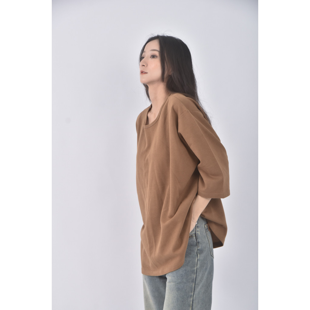 (XL) yoom韓牌質感圓領棕色長袖上衣二手衣, , large
