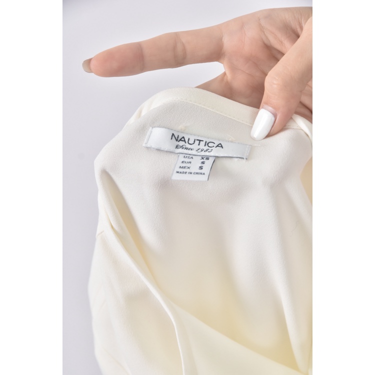 (S) nautica質感假兩件白色長袖上衣二手衣, , large