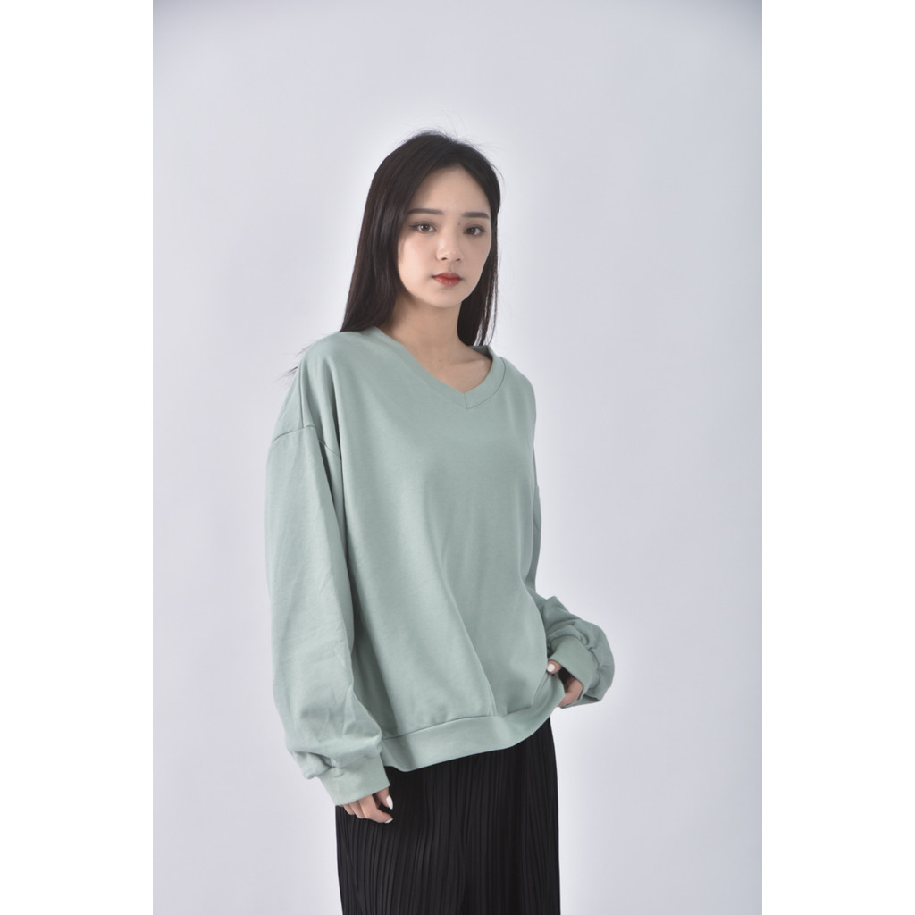 (F) yihe sugar質感棉質圓領綠色長袖上衣二手衣, , large