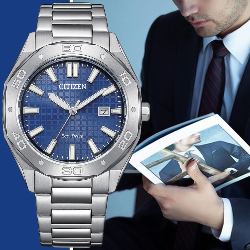 CITIZEN 星辰 光動能八角形格紋面手錶 BM7630-80L, , large
