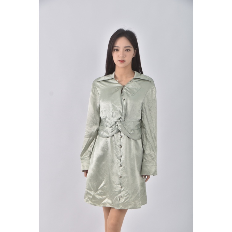 (S) 【德馨私服】質感緞面綠色洋裝二手衣, , large