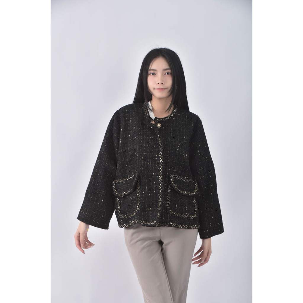 (XL) 小香風排扣黑色外套二手衣, , large
