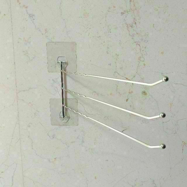 [熊好貼國際]3桿活動式毛巾架 台灣製造304不鏽鋼 無痕掛勾不殘膠 抹布架 毛巾架 凹凸紋路牆面可貼 居家收納, , large