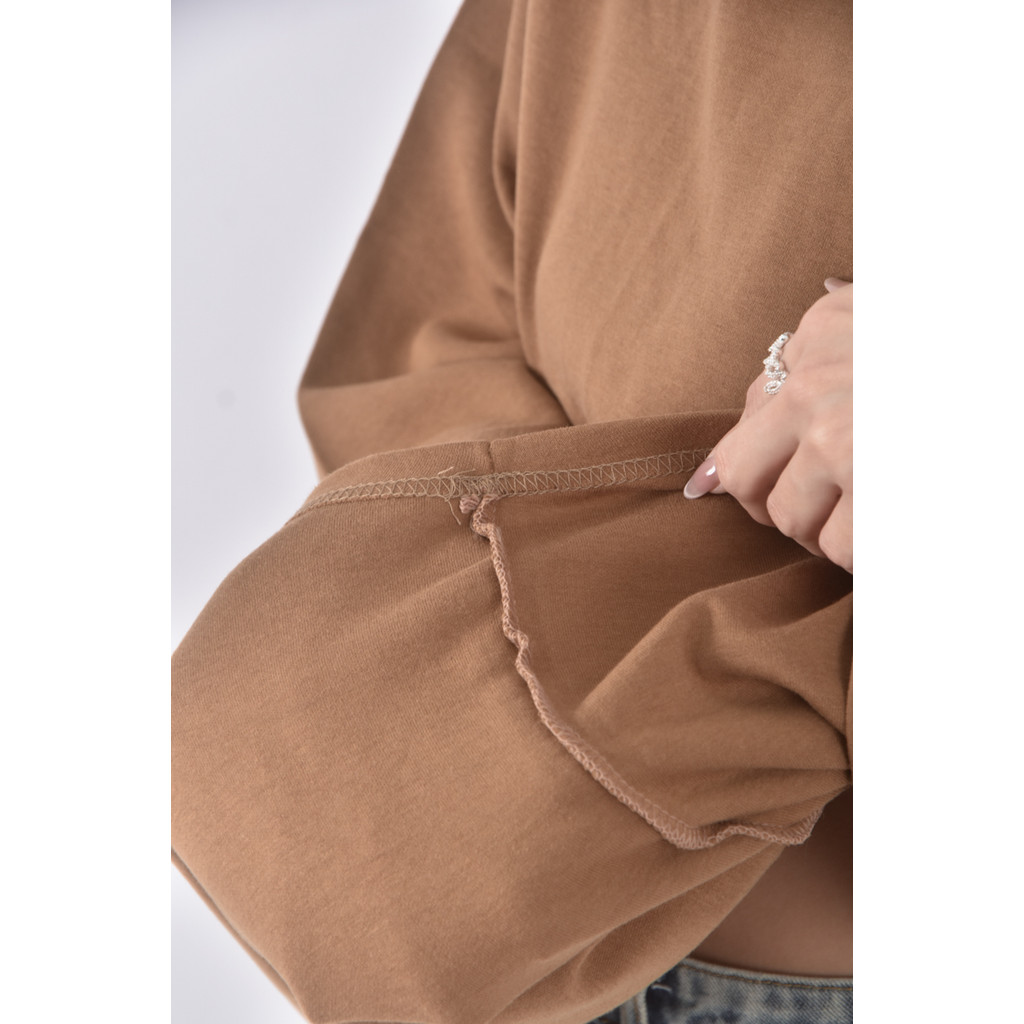 (XL) yoom韓牌質感圓領棕色長袖上衣二手衣, , large