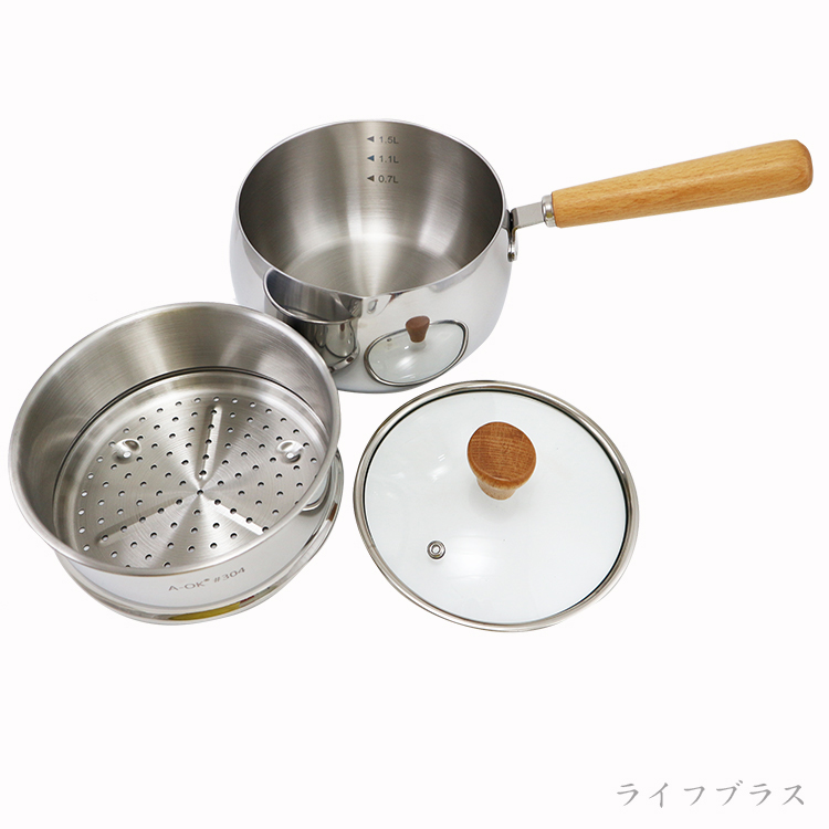 A-OK 316不鏽鋼藍寶石片手鍋-16cm+304不鏽鋼蒸籠層 (附鍋蓋), , large