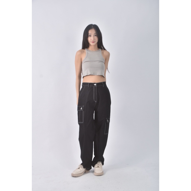 (M) mercci22高腰西裝縫線設計黑色長褲二手衣, , large