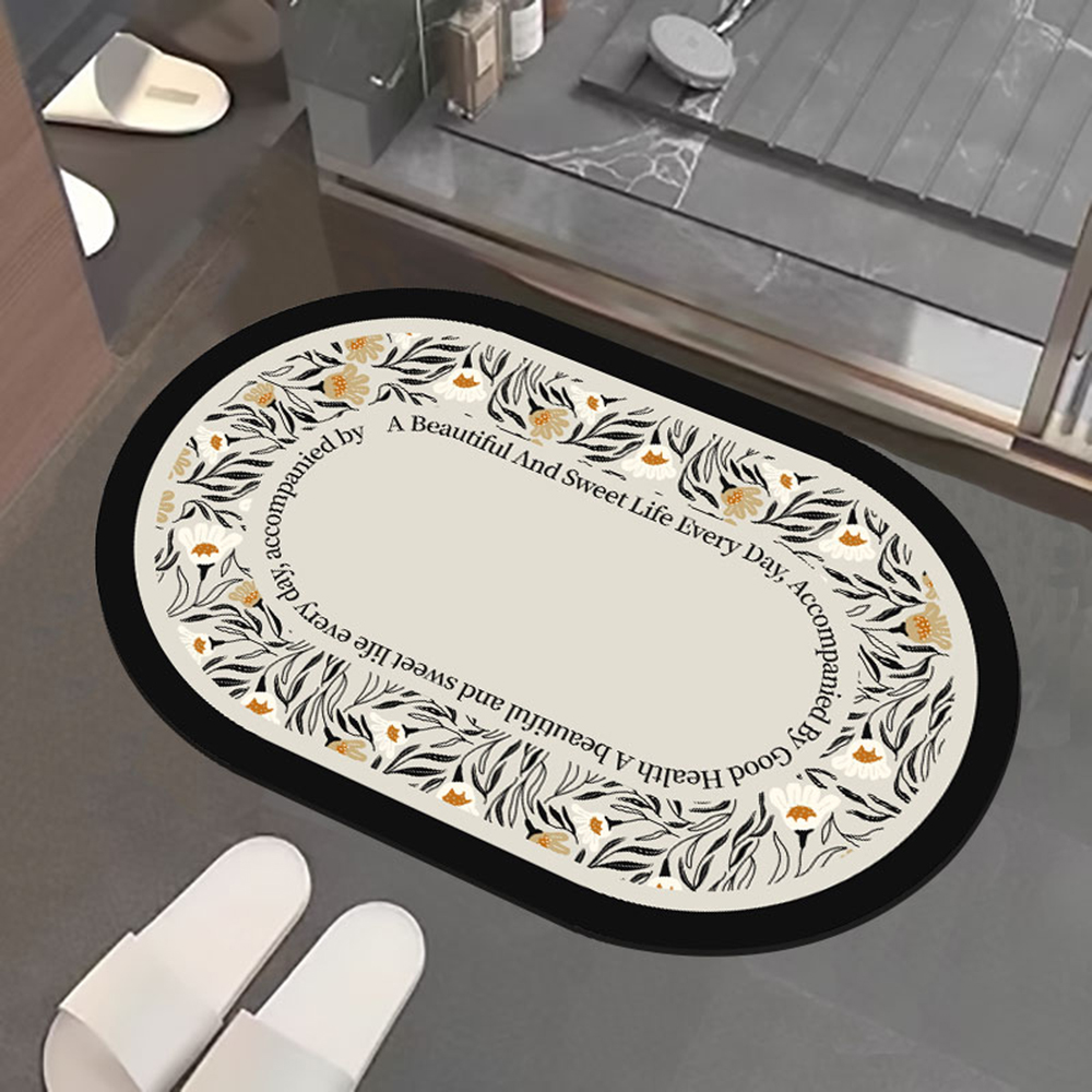 喵到寶 奈米絨面軟式硅藻土吸水止滑地墊-奶油風植物花卉, , large