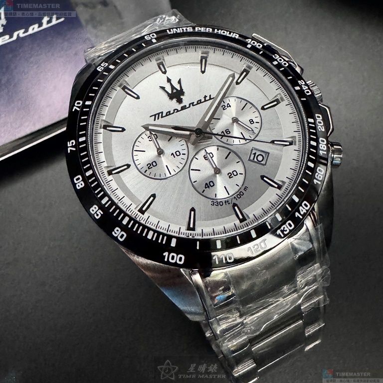 [星晴錶業]MASERATI手錶,46mm,R8873612049白色錶面黑錶殼銀色精鋼錶帶款, , large