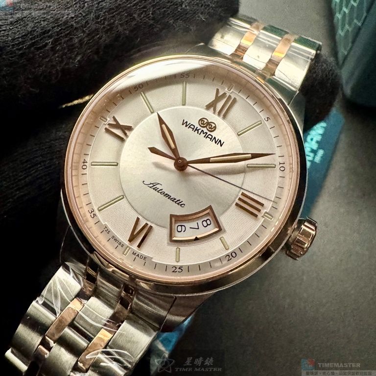 [星晴錶業]WAKMANN手錶,40mm,WA00050銀白色錶面玫瑰金錶殼金銀相間精鋼錶帶款