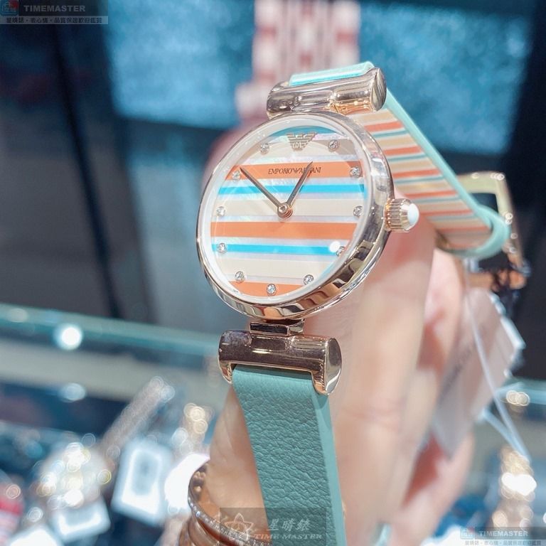 [星晴錶業]ARMANI手錶,28mm,AR00059幾何立體圖形錶面玫瑰金錶殼多色真皮皮革錶帶款, , large