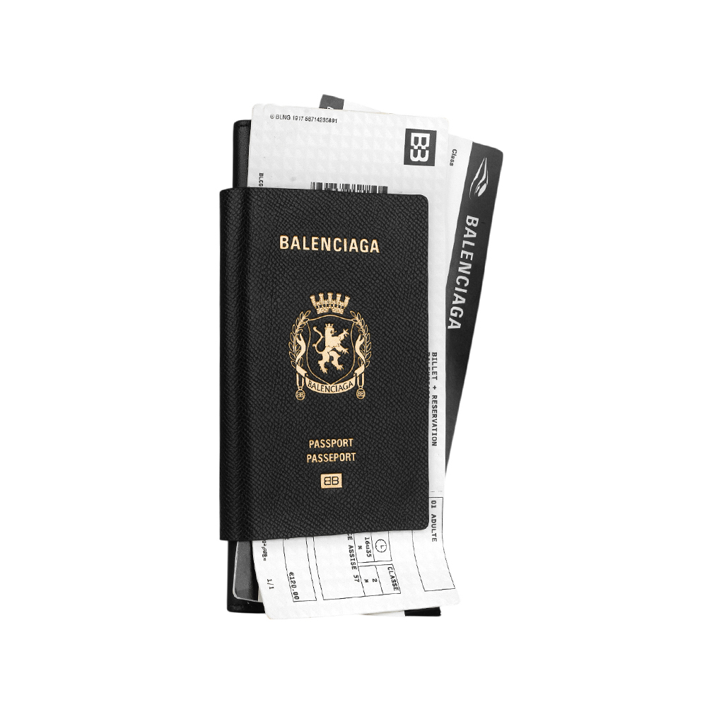 BALENCIAGA 護照及雙機票造型牛皮對開二折長夾/黑色, , large