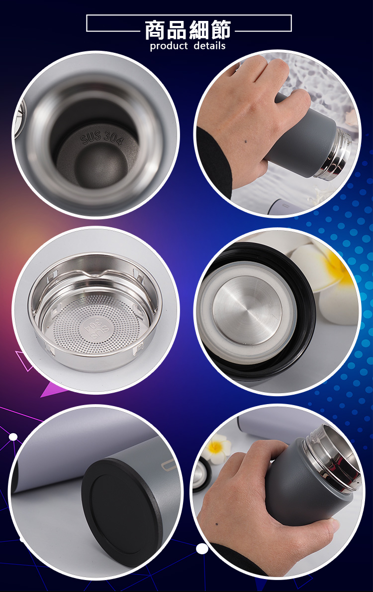 樂司/304不鏽鋼輕量保溫瓶-500ml-鐵灰-2支, , large