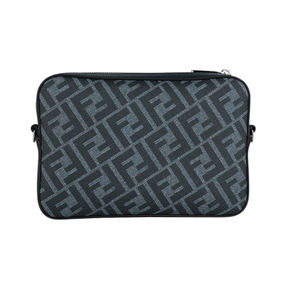 FENDI FF Logo 帆布拼牛皮相機斜背包/牛仔藍, , large