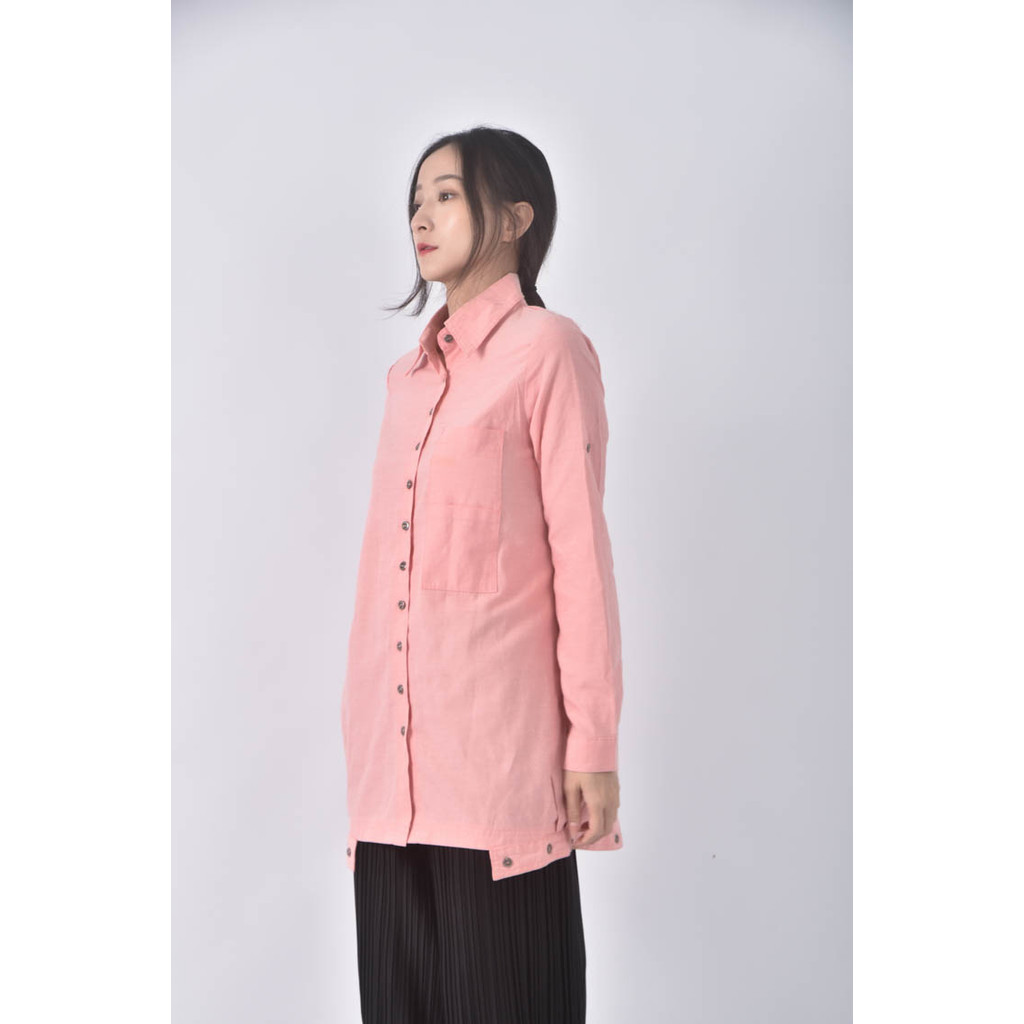(S) 排扣粉色襯衫上衣二手衣, , large