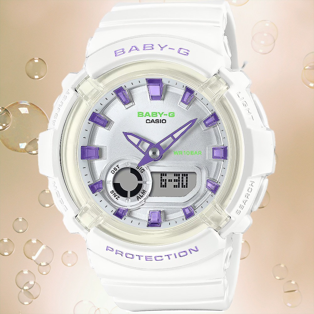 CASIO 卡西歐 BABY-G 舞池霓虹燈雙顯手錶-白x紫 BGA-280DN-7A, , large