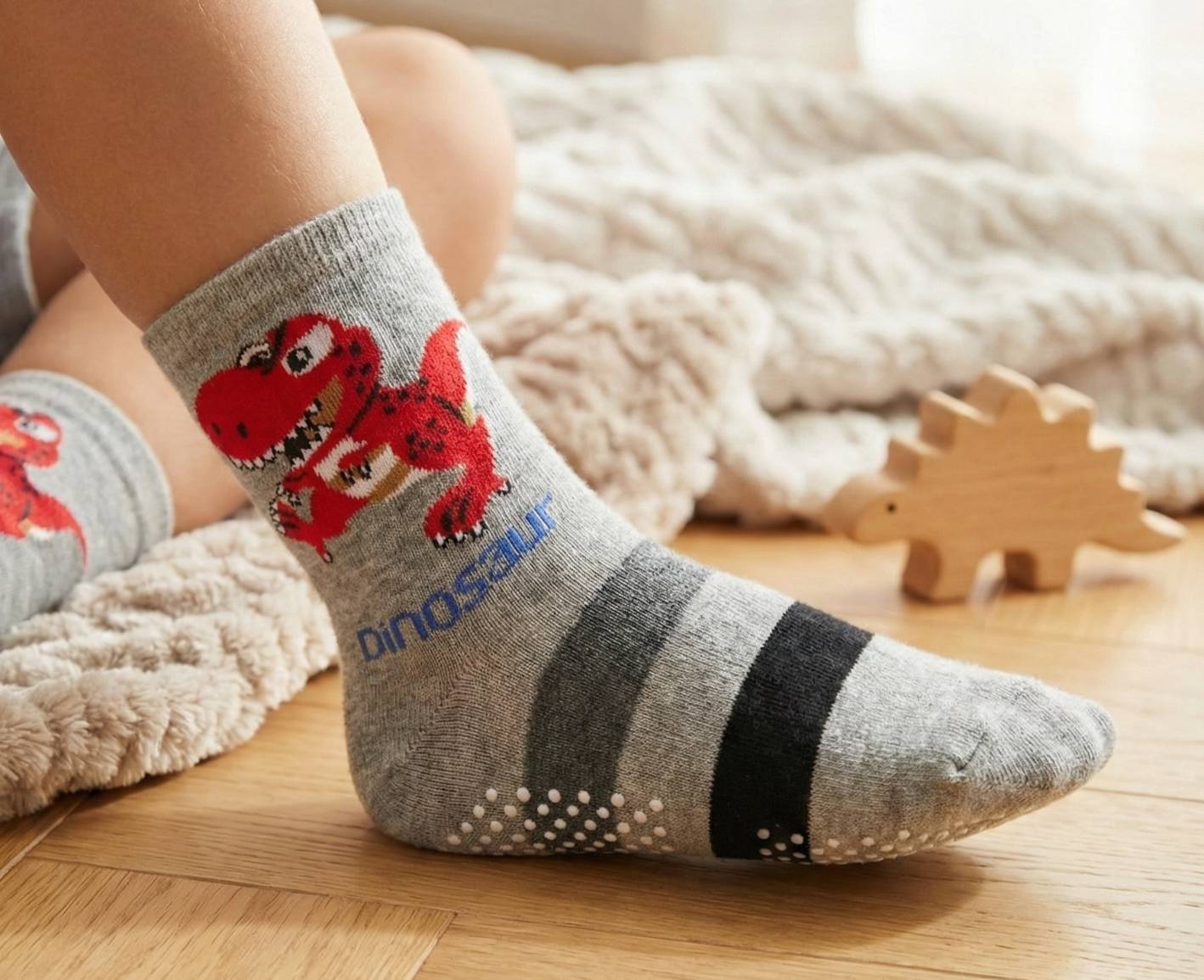 [Kaimei Cotton] 10 pairs of random excellent MIT Taiwan made pure cotton non-slip children's socks-Tyrannosaurus Rex attack children 14-17cm 4-7 years old, , large