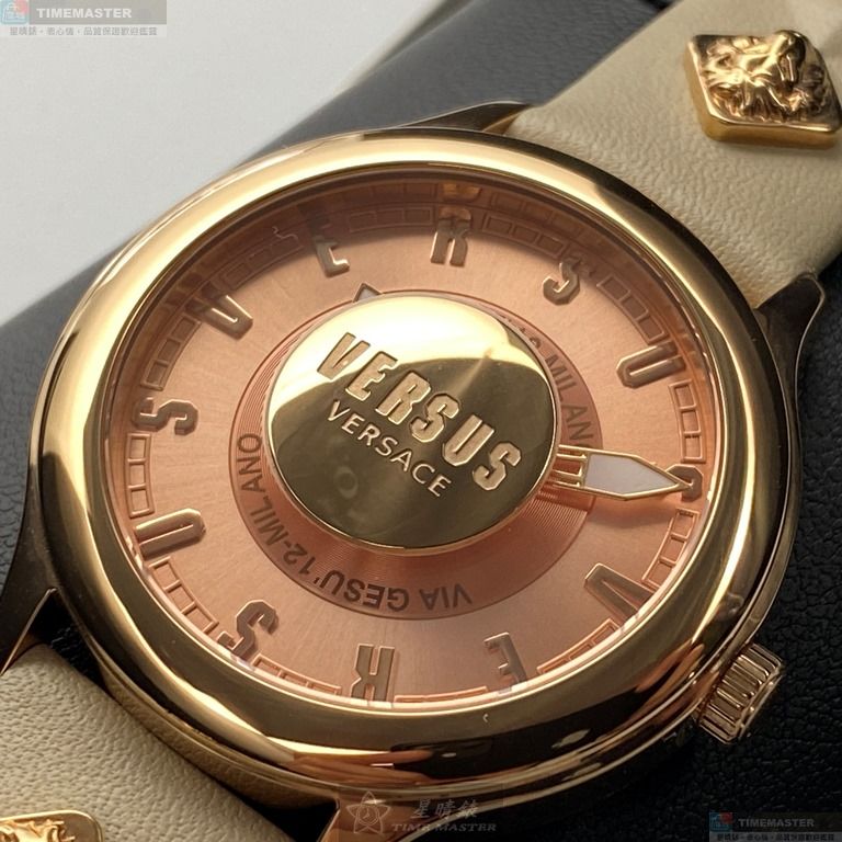 [星晴錶業]VERSUS VERSACE手錶,40mm,VV00278粉金錶面玫瑰金錶殼米白真皮皮革錶帶款, , large