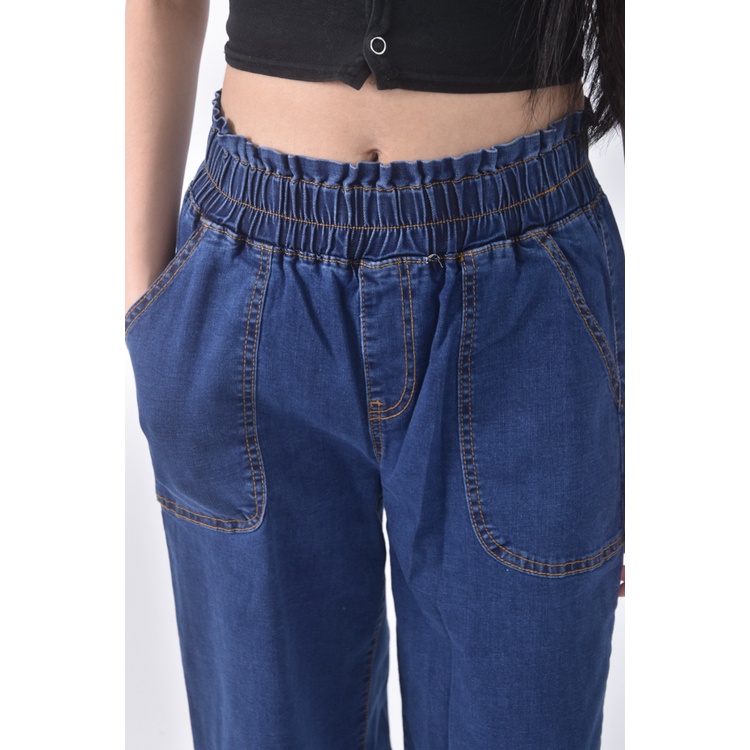 (M) fasion leisure高腰質感棉質藍色長褲二手衣, , large