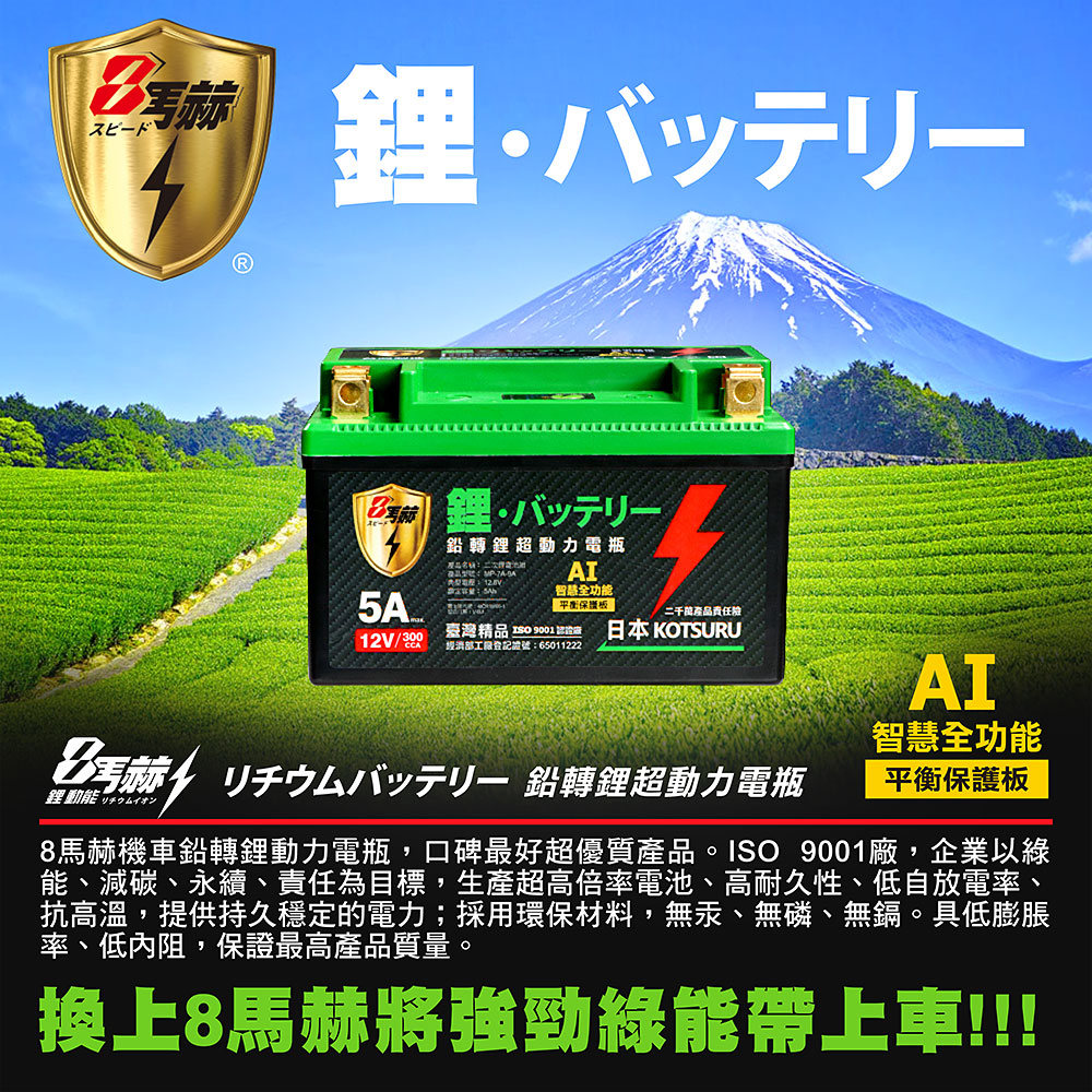 【KOTSURU】MP-9A 8馬赫 鉛轉鋰超動力機車電瓶 鋰鐵啟動電池 12V 300CCA, , large