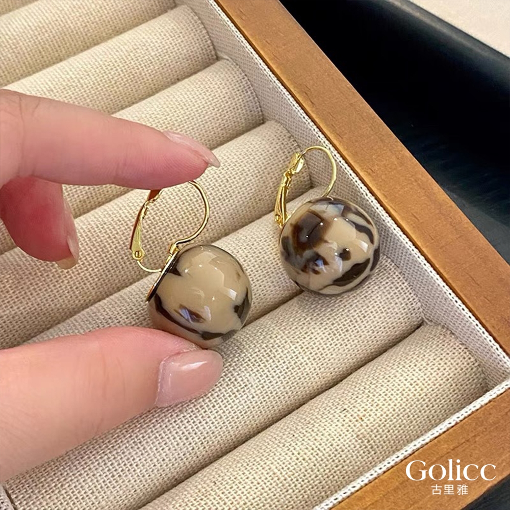 【Gulicc】古莉可 耳環 復古豹紋球耳扣, , large