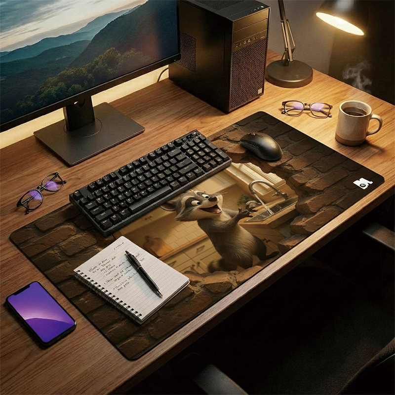 【Monster】 3D Scene Desk Mat (60x34cm) &ndash; Raccoon, , large