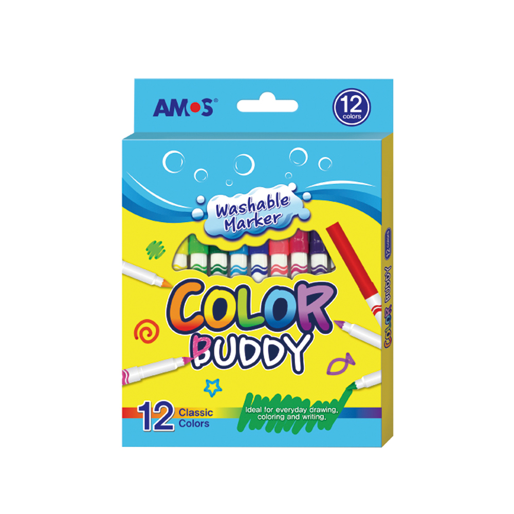 【韓國AMOS】12色細款可水洗彩色筆, , large