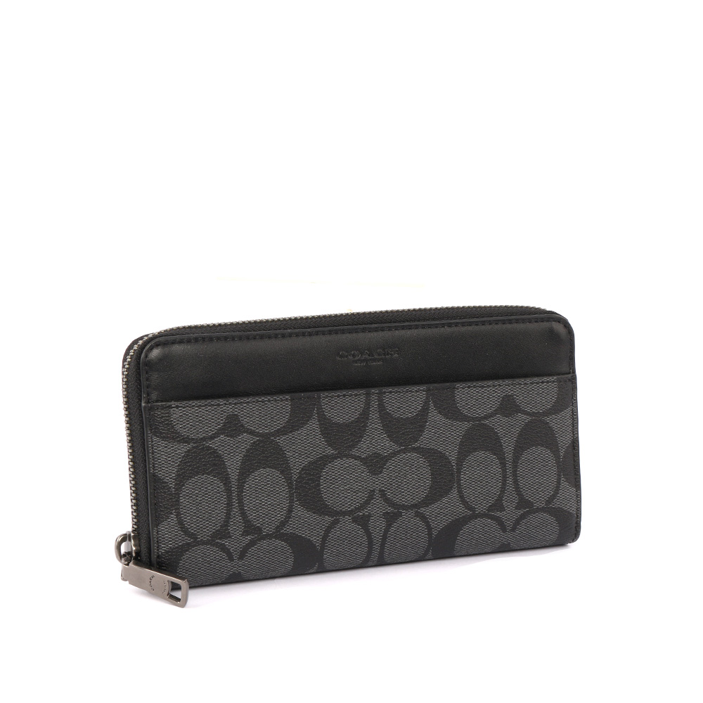 COACH PVC LOGO皮革ㄇ拉長夾/黑灰色, , large