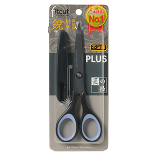 PLUS 34-303 SC-160SF不沾膠附蓋剪刀 *黑(黑色款外層塗布一層鐵氟龍，裁剪膠帶時較不容易殘膠), , large
