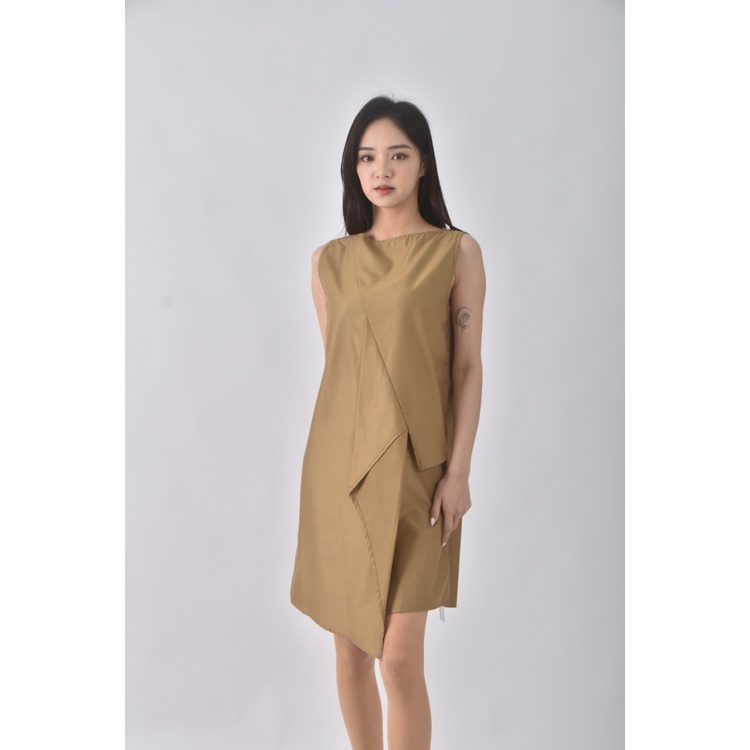 (M) fashion design不規則棕色洋裝二手衣