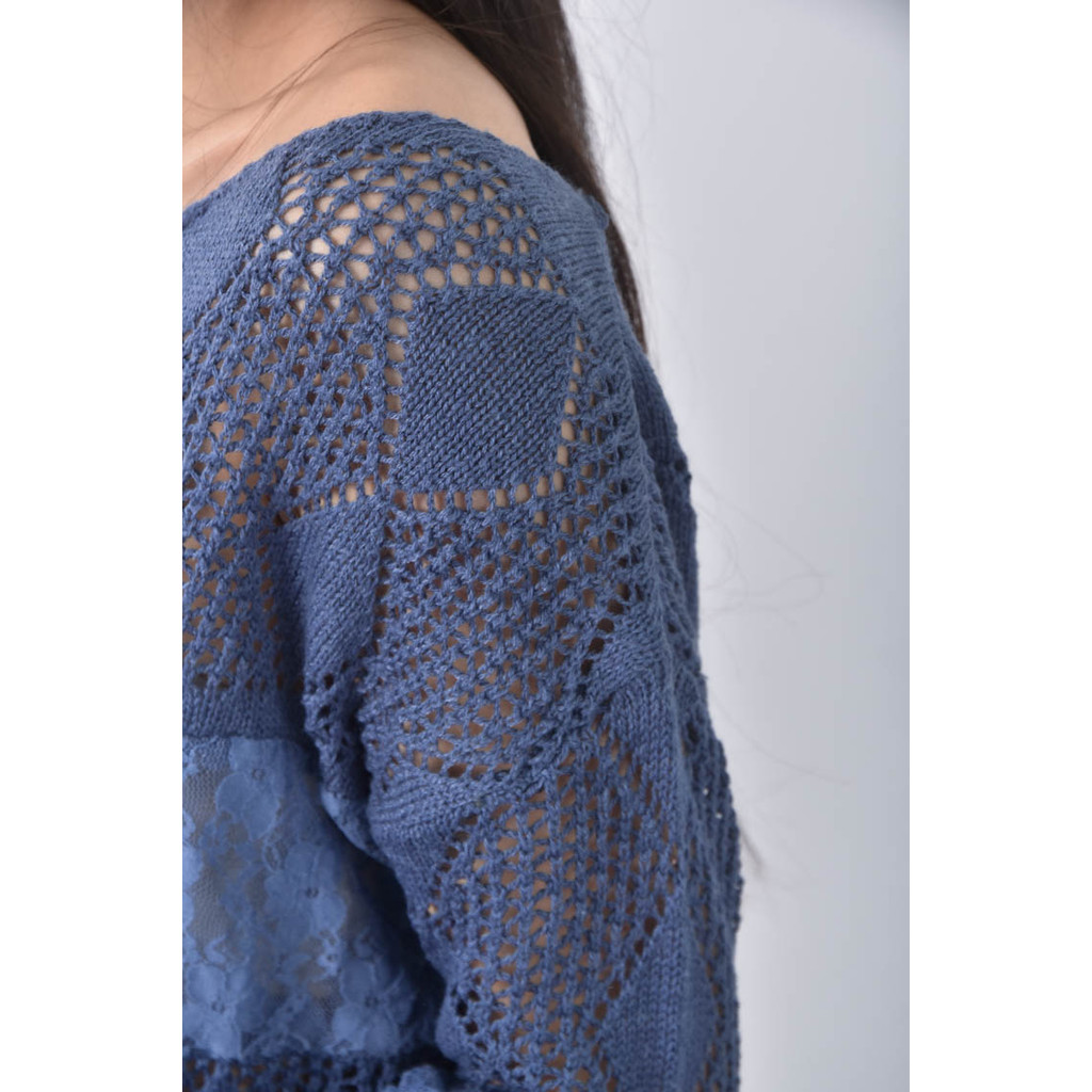 (L) 格紋藍色毛衣二手衣, , large