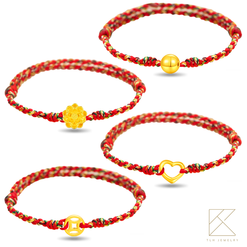 【TLH】黃金墜 純金999 多選 蛇年五彩繩開運編織手鍊 約重0.02錢±0.01, , large
