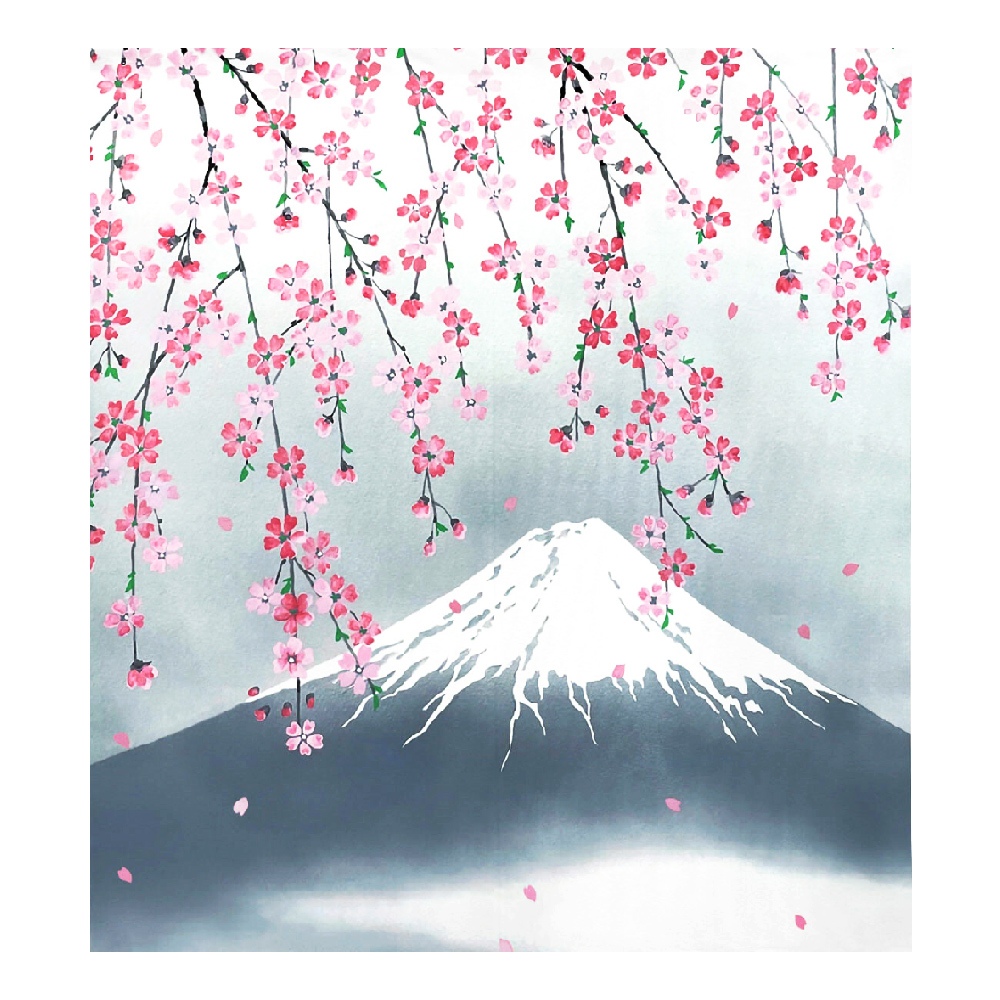 日本製【コスモ】中門簾《富士山春天櫻花》, , large