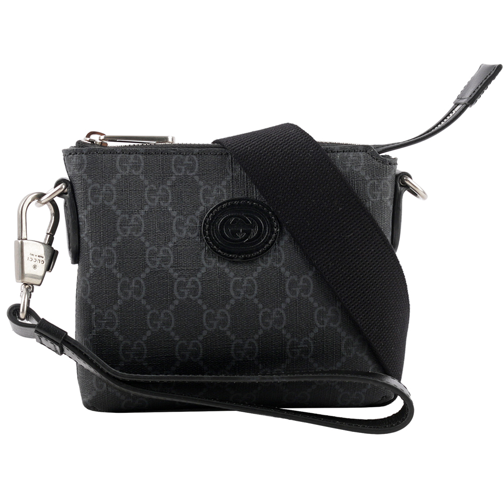 GUCCI Interlocking G 標誌附手提把迷你郵差包/黑灰色, , large