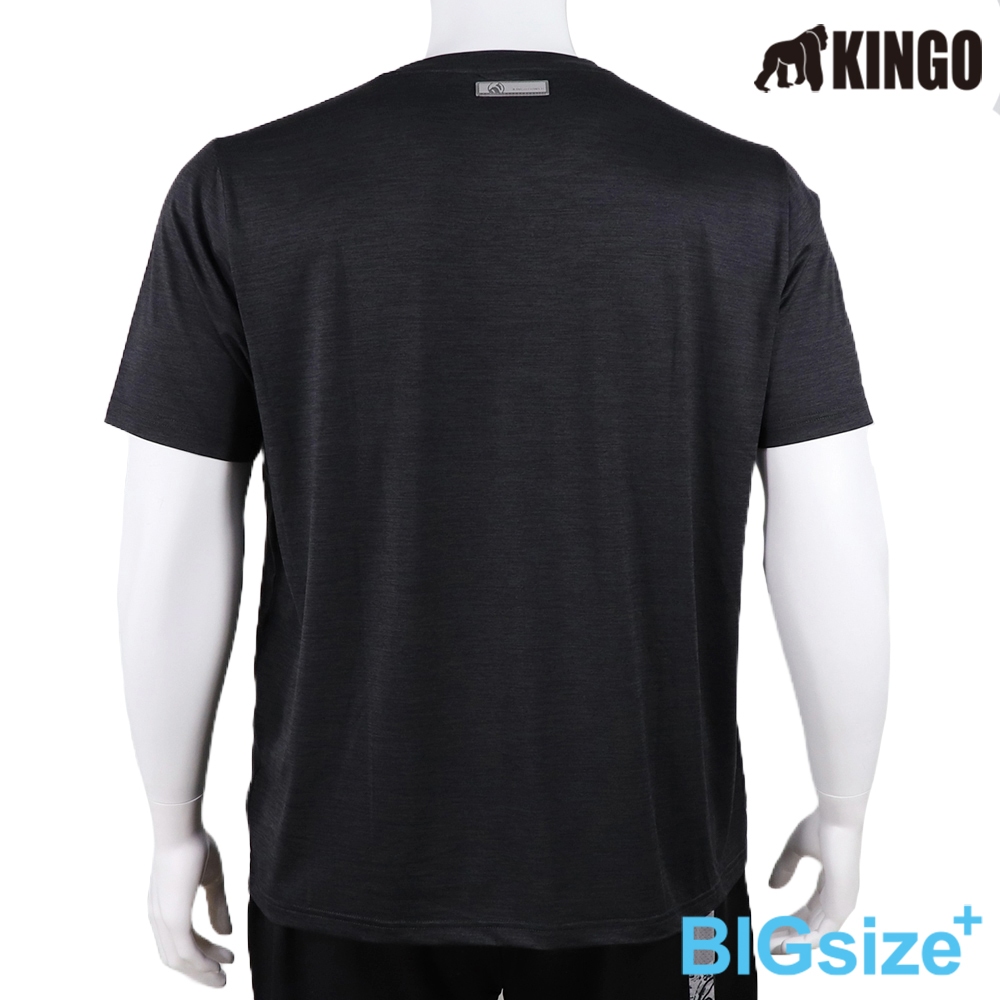 KINGO-大尺碼-排汗 圓領T-黑-413001, , large