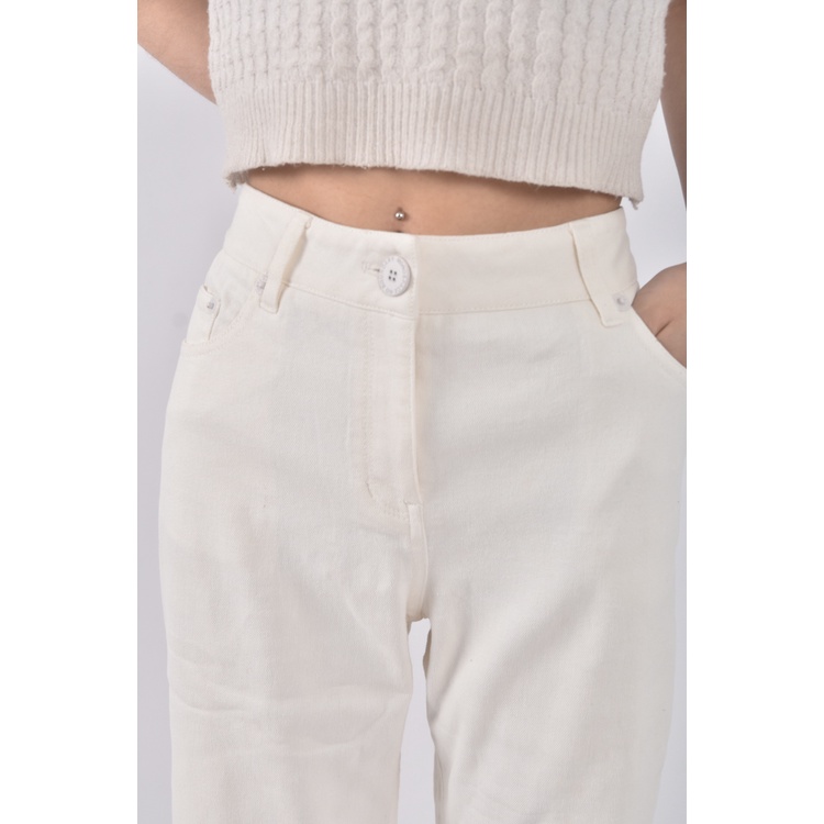 (XL) monospace丹寧牛仔質感棉質白色長褲二手衣, , large