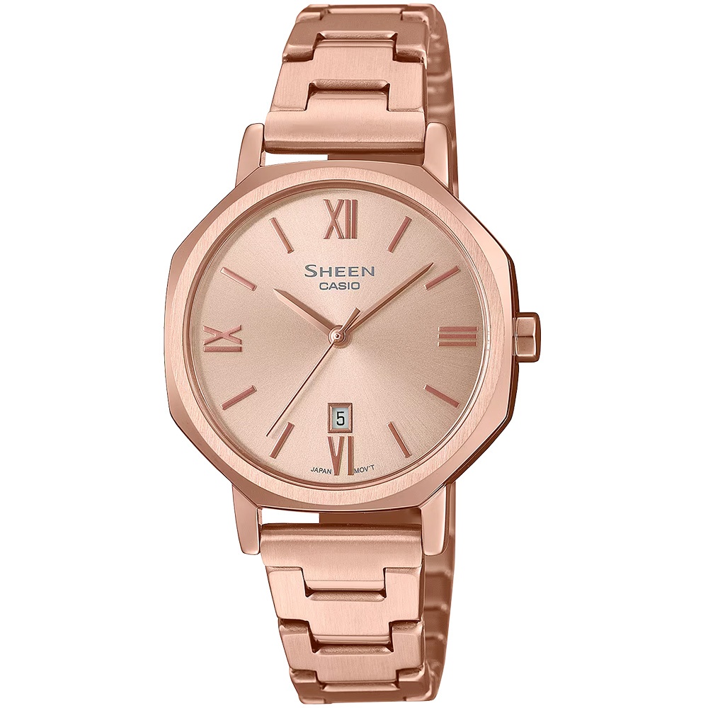 CASIO 卡西歐 SHEEN 八角形鍊帶女錶 SHE-4554PG-4A, , large