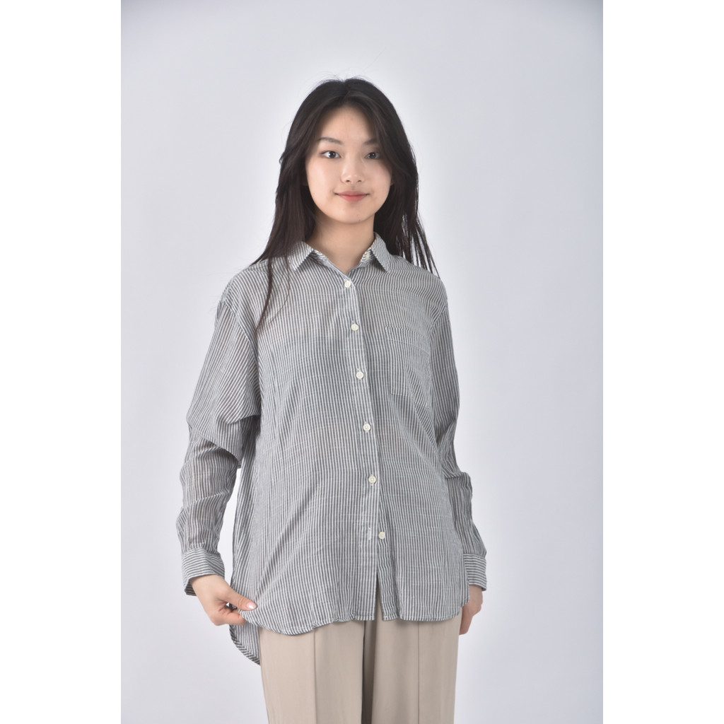 (M) muji棉質純棉灰色襯衫上衣二手衣, , large