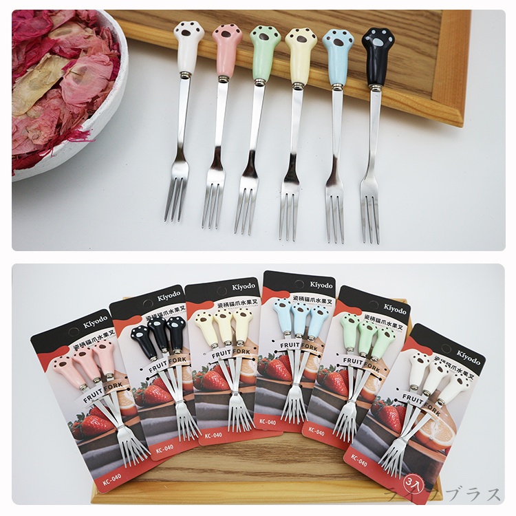 KIYODO瓷柄貓爪水果叉-3入x6組, , large