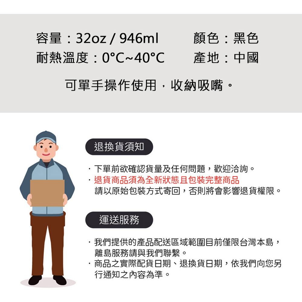 NIKE 大嘴巴水壺2.0 32OZ/946ml 隨身杯 水瓶 公路 騎行 自行車 腳踏車 健身 運動 擠壓式 防漏 黑, , large