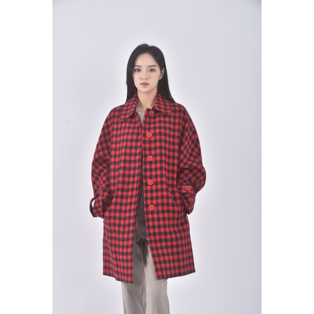 (M) united colors of benetton質感格紋紅色外套二手衣