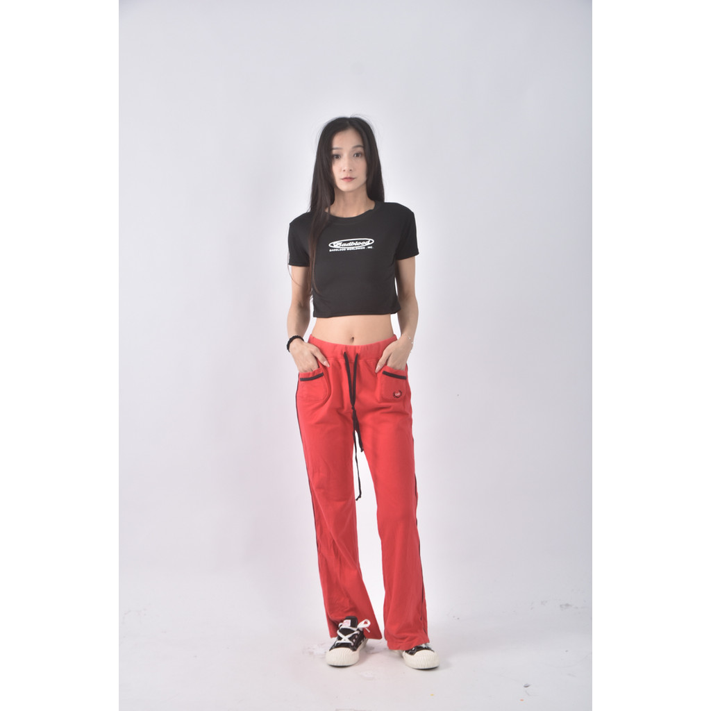 (XL) 棉質抽繩紅色長褲二手衣