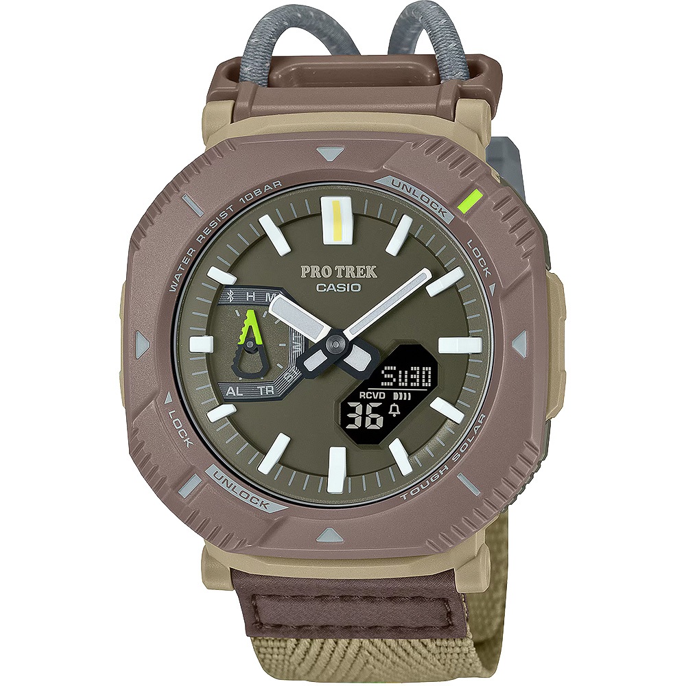 CASIO 卡西歐 PROTREK 戶外登山錶 彈力繩錶帶 太陽能藍芽手錶 PRJ-B001B-5, , large