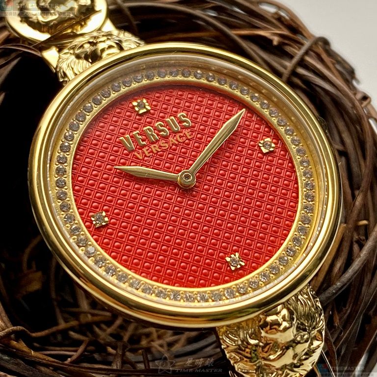 [星晴錶業]VERSUS VERSACE手錶,34mm,VV00090紅色錶面金色錶殼金色精鋼錶帶款, , large