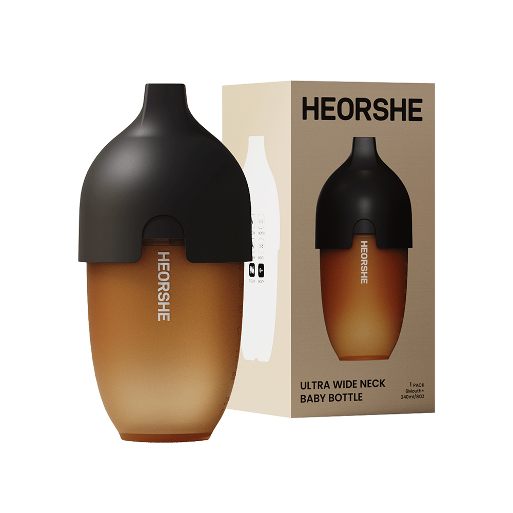 【HEORSHE】寬口矽膠仿母乳奶瓶(240ml)-耀石黑