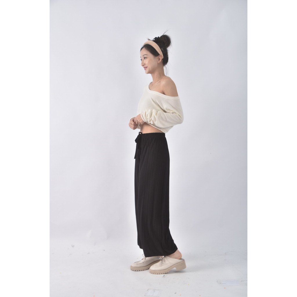 (S) 高腰雪紡氣質黑色長褲二手衣, , large