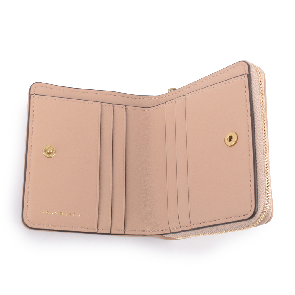 Tory Burch Kira 絎縫皮革暗釦拉鍊零錢袋短夾/淺沙色, , large