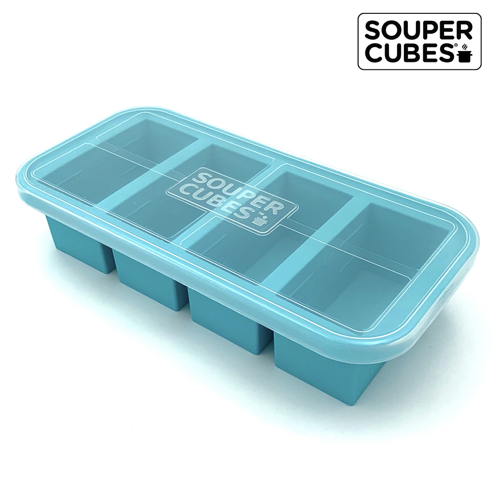 官方直營【Souper Cubes】多功能食品級矽膠保鮮盒4格_湖水綠(250ML/格)