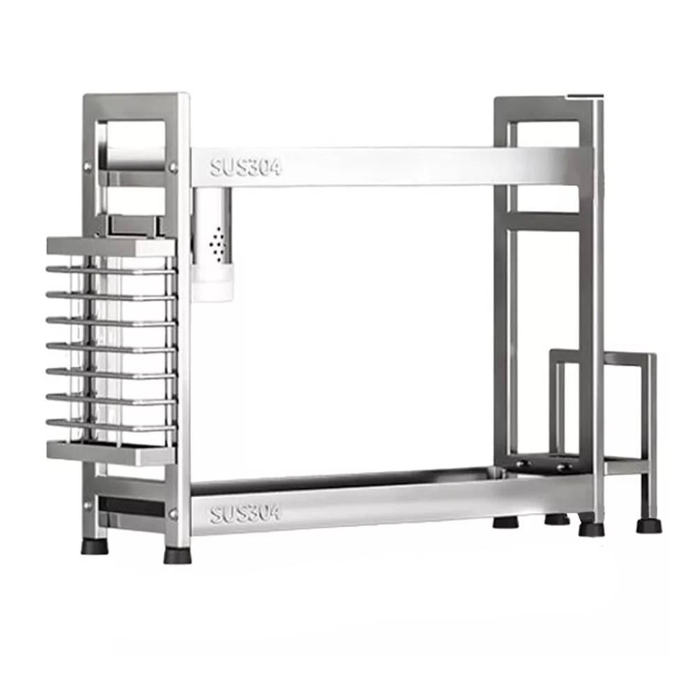 【SV61278】雙層304不銹鋼廚房置物架 調味料置物架 檯面落地收納架 筷筒刀架砧板架 廚房收納架, , large