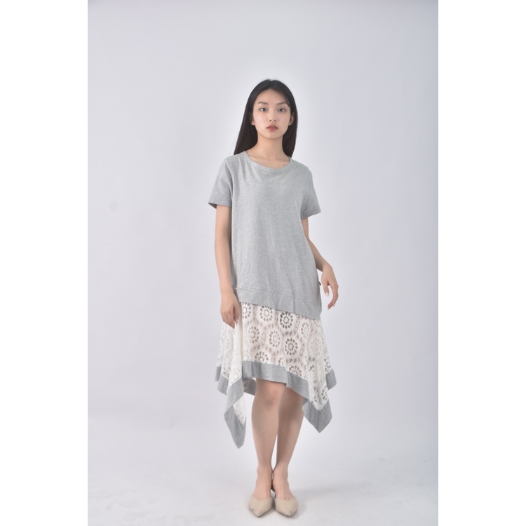 (S) bluedeer質感棉質拼接灰色洋裝二手衣, , large